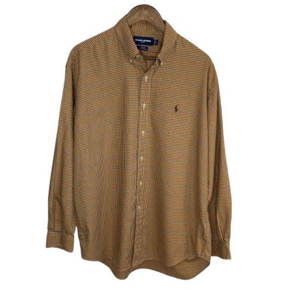 Ralph Lauren Golf Mens Tilden Check Button Down Shirt L Brown Preppy Ivy Cotton